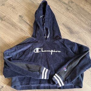 Champion Reverse Weave Women's Corduroy Cropped Hoodie Blue Size L